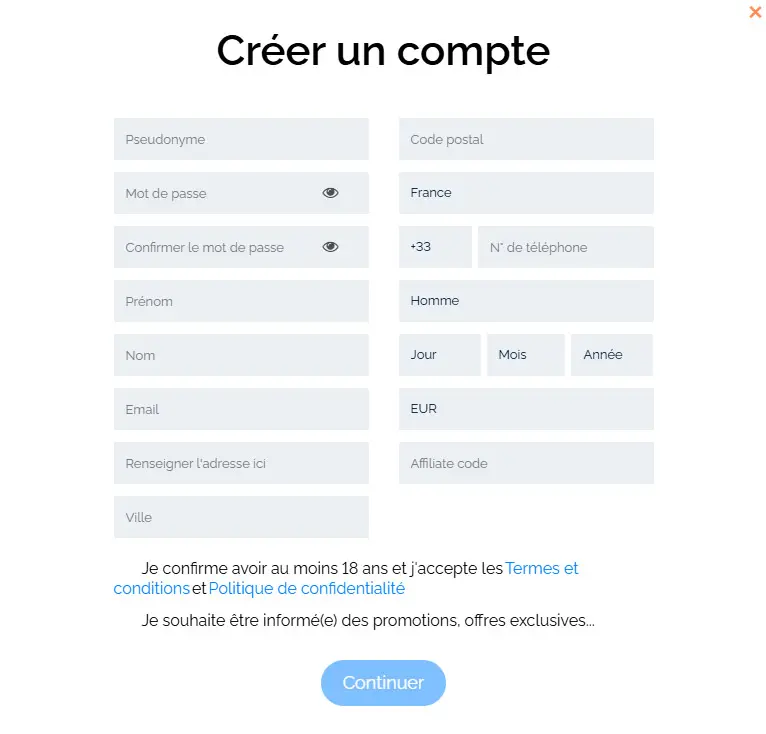 Processus d'inscription BetOnRed Casino